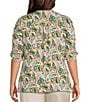 Intro Plus Size Knit Jersey Doeskin Crew Neck Elbow Ruched Sleeve Top - Image 2