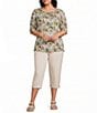 Intro Plus Size Knit Jersey Doeskin Crew Neck Elbow Ruched Sleeve Top - Image 3