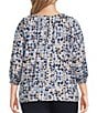 Intro Plus Size Knit Jersey Ink Geometric Print Scoop Neck 3/4 Sleeve Blouse, Color:Ink Geometric - Image 2