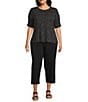 Intro Plus Size Knit Jersey Mini Polka Dot Crew Neck Elbow Puff Sleeve Top, Color:Polka Dot Black - Image 3