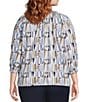 Intro Plus Size Knit Jersey Sand Abstract Print Scoop Neck 3/4 Sleeve Blouse, Color:Sand - Image 2