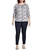 Intro Plus Size Knit Jersey Sand Abstract Print Scoop Neck 3/4 Sleeve Blouse, Color:Sand - Image 3