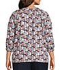 Intro Plus Size Knit Jersey Teal Abstract Print Scoop Neck 3/4 Sleeve Blouse, Color:Teal - Image 2