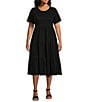 Color:Ebony Black - Image 1 - Plus Size Knit Short Sleeve Tiered A-Line Midi Dress