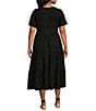 Color:Ebony Black - Image 2 - Plus Size Knit Short Sleeve Tiered A-Line Midi Dress