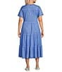 Color:Cornflower - Image 2 - Plus Size Knit Short Sleeve Tiered A-Line Midi Dress