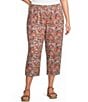 Intro Plus Size Linen-Blend Abstract Floral Print Pull-On Capri Pants - Image 1