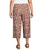 Intro Plus Size Linen-Blend Abstract Floral Print Pull-On Capri Pants - Image 2