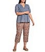 Intro Plus Size Linen-Blend Abstract Floral Print Pull-On Capri Pants - Image 3