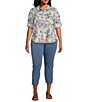 Color:Nimbus - Image 4 - Plus Size Linen Blend Floral Point Collar 3/4 Roll-Tab Sleeve Button-Front Shirt