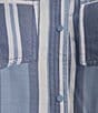 Color:Sunwash/Yarn Dyed Indigo Stripe - Image 4 - Plus Size Lyocell Yarn Dyed Indigo Stripe Point Collar Roll-Tab Sleeve Snap-Front Shirt