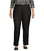 Intro Plus Size Nia Straight Leg Pull-On Pants, Color:Black Sea - Image 1