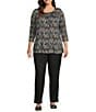 Intro Plus Size Nia Straight Leg Pull-On Pants, Color:Black Sea - Image 3