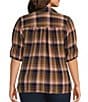 Intro Plus Size Plaid Collared Double Puff Elbow Length Sleeve Half Placket Top - Image 2