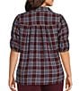 Intro Plus Size Plaid Collared Double Puff Elbow Length Sleeve Half Placket Top - Image 2