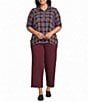 Intro Plus Size Plaid Collared Double Puff Elbow Length Sleeve Half Placket Top - Image 3