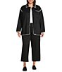 Intro Plus Size Point Collar Long Sleeve Embroidered Whipstitch Button Front Shirt Jacket, Color:Ebony Black/White Whipstitch - Image 4