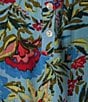 Color:Cloisonne Floral Print - Image 4 - Plus Size Print Frill Scoop Neck Short Sleeve Smocked Yoke Lace Inset Half-Button Front Top