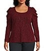 Intro Plus Size Red Lurex Scoop Neck Long Sleeve Knit Top, Color:Red Lurex - Image 1
