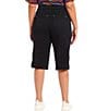 Color:Ebony Black - Image 2 - Plus Size Rose Heatseal Trim Side Hem Embellished Tummy Panel Mid Rise Bermuda Skimmer Shorts