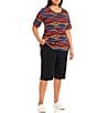 Color:Ebony Black - Image 3 - Plus Size Rose Heatseal Trim Side Hem Embellished Tummy Panel Mid Rise Bermuda Skimmer Shorts