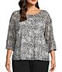 Intro Plus Size Soft Mesh Mini Animal Print 3/4 Romantic Sleeve Top, Color:New Natural Pearl - Image 1