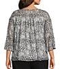 Intro Plus Size Soft Mesh Mini Animal Print 3/4 Romantic Sleeve Top, Color:New Natural Pearl - Image 2