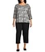 Intro Plus Size Soft Mesh Mini Animal Print 3/4 Romantic Sleeve Top, Color:New Natural Pearl - Image 3