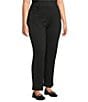 Intro Plus Size Stella Double Knit Crystals Detail Straight Leg Pull-On Pants, Color:Ebony Black/White Crystals - Image 3