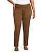Intro Plus Size Stella Ponte Knit Straight Leg Pull-On Pants, Color:Saddle - Image 1