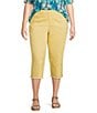 Intro Plus Size Straight Slim Leg Frayed Hem Capri Pull-On Pants, Color:Pale Banana - Image 1