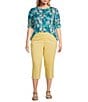 Intro Plus Size Straight Slim Leg Frayed Hem Capri Pull-On Pants, Color:Pale Banana - Image 3