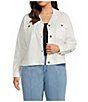 Intro Plus Size Stretch Slub Weave Notch Collar Long Sleeve Easy Fit Button-Front Jacket - Image 1
