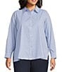 Intro Plus Size Stripe Crystal Embellished Front Long Roll-Tab Sleeve Button Front Shirt, Color:Blue/White Stripe - Image 1