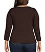 Intro Plus Size V-Neck 3/4 Sleeve Shirred Front Faux Placket Tee - Image 2