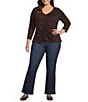 Intro Plus Size V-Neck 3/4 Sleeve Shirred Front Faux Placket Tee - Image 3