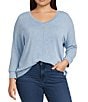 Intro Plus Size V-Neck 3/4 Sleeve Washed Knit Sweater, Color:Riviera - Image 1