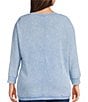 Intro Plus Size V-Neck 3/4 Sleeve Washed Knit Sweater, Color:Riviera - Image 2