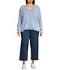 Intro Plus Size V-Neck 3/4 Sleeve Washed Knit Sweater, Color:Riviera - Image 3