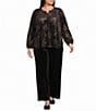 Intro Plus Size Velvet Floral Burnout Split V-Neck Long Sleeve Top - Image 3
