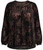 Intro Plus Size Velvet Floral Burnout Split V-Neck Long Sleeve Top - Image 5