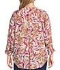 Intro Plus Size Woven Cattleya Split V-Neck 3/4 Roll-Tab Sleeve Button Front Shirt, Color:Cattleya - Image 2