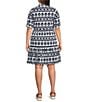 Intro Plus Size Woven Geometric Point Collar 3/4 Roll-Tab Sleeve Tiered Button-Front Shirt Dress, Color:Industrial Blue/Geometric Print - Image 4