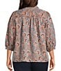 Intro Plus Size Woven Printed Point Collar Long Sleeve Button Front Placket Blouse - Image 2