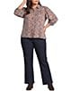 Intro Plus Size Woven Printed Point Collar Long Sleeve Button Front Placket Blouse - Image 3