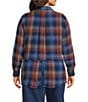 Intro Plus Size Woven Pucker Plaid Blue Quartz Point Collar 3/4 Rolled-Tab Sleeve Button Front Shirt, Color:Blue Quartz - Image 2