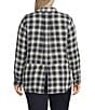 Intro Plus Size Woven Pucker Plaid New Natural Pearl Point Collar 3/4 Rolled-Tab Sleeve Button Front Shirt, Color:New Natural Pearl - Image 2
