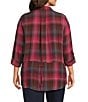 Intro Plus Size Woven Pucker Plaid Red Bud Point Collar 3/4 Rolled-Tab Sleeve Button-Front Shirt, Color:Red Bud - Image 2