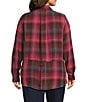 Intro Plus Size Woven Pucker Plaid Red Bud Point Collar 3/4 Rolled-Tab Sleeve Button-Front Shirt, Color:Red Bud - Image 4
