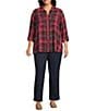 Intro Plus Size Woven Pucker Plaid Red Bud Point Collar 3/4 Rolled-Tab Sleeve Button-Front Shirt, Color:Red Bud - Image 5